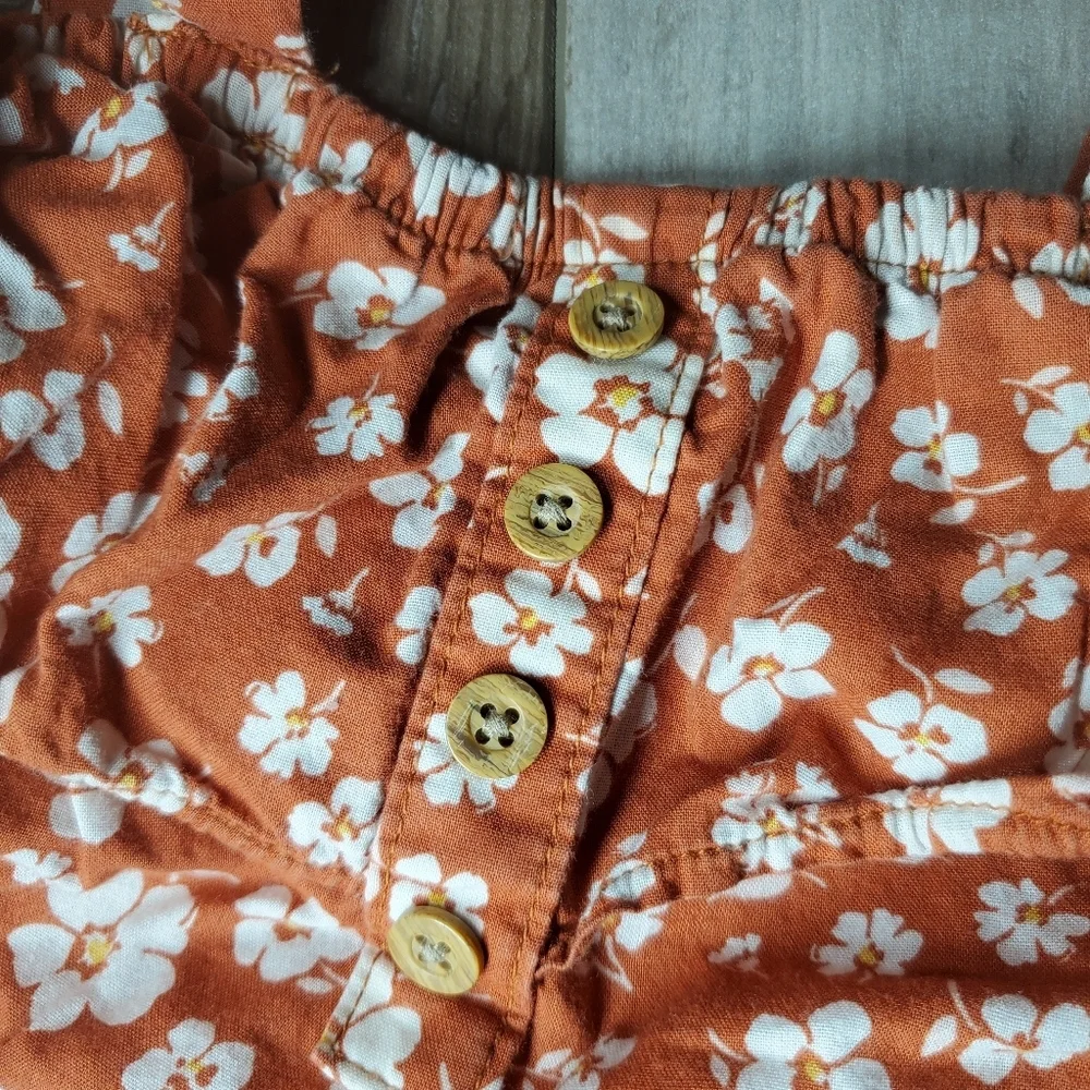 Carter's Baby Girl Rust Brown and White Floral Boho Romper Summer Outfit Size 9m